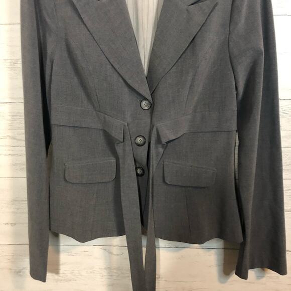 EMPHASIS gray 3 button w/tie front suit jacket career blazer Junior size large - Picture 4 of 9